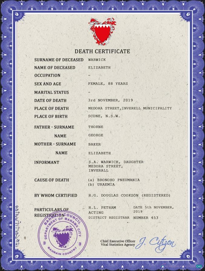 Download Bahrain death certificate PSD template Photoshop template
